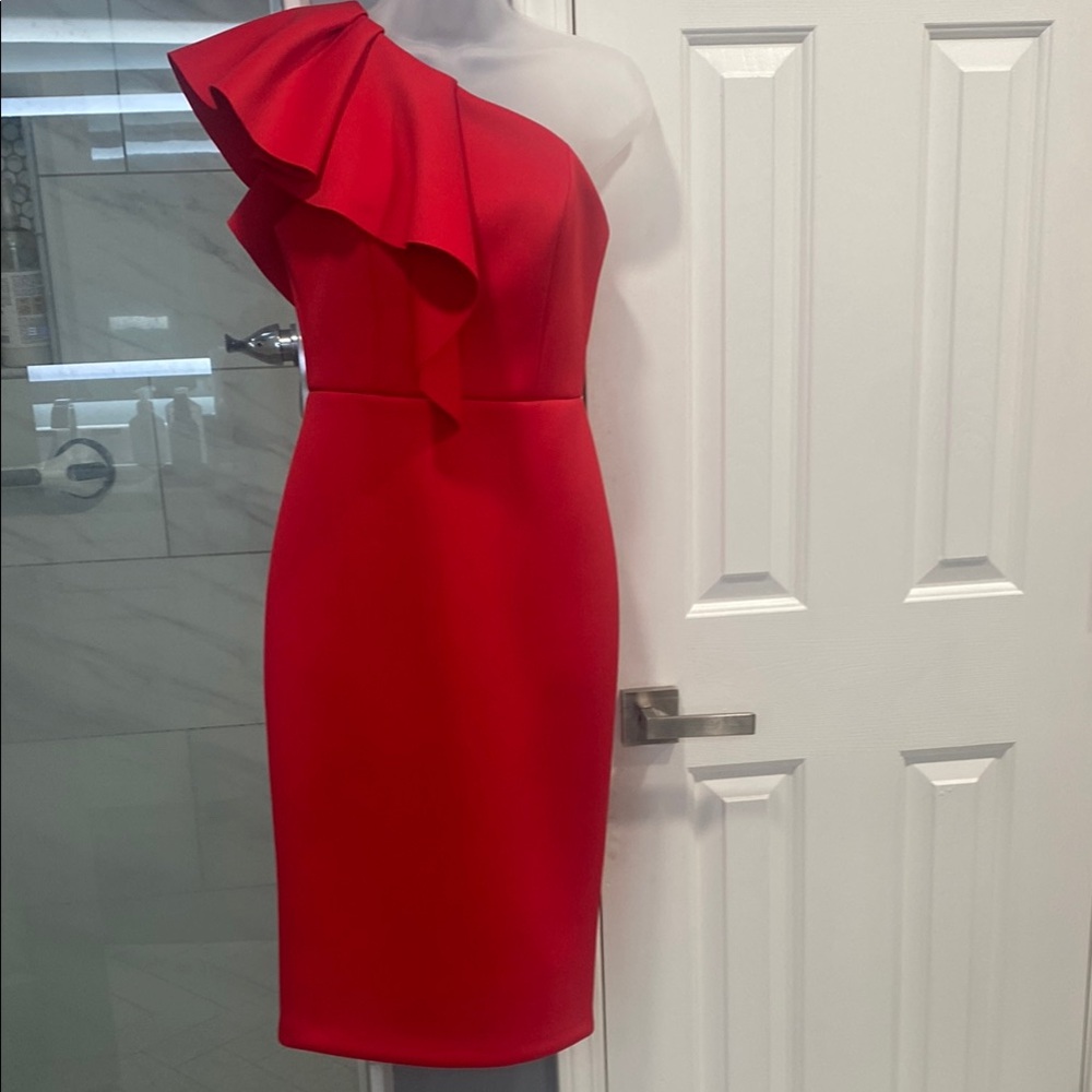Gianni Bini Red Asymmetrical Ruffled Cocktail Dress